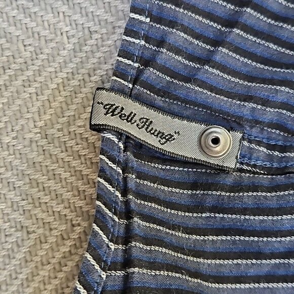 Marc Ecko Cut & Sew Button Shirt Long Sleeve Embroidery Design Blue Stripe XL - Picture 12 of 16